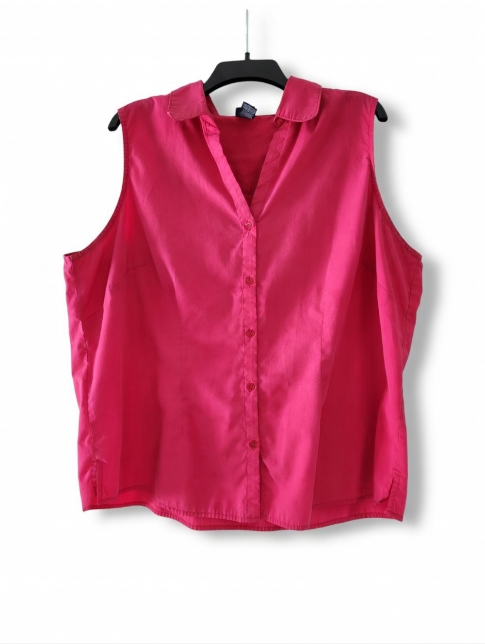 Basic Editions Bright Pink Sleeveless Button-Down Top